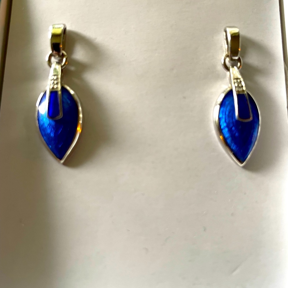 Nicole Barr Sterling Silver Blue Enamel with Diamonds Vintage Earrings